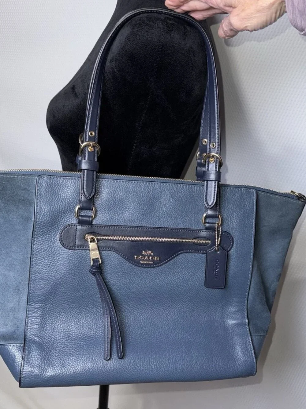 COACH Kleo Carryall C5689 Denim Blue Leather Suede Large Bag *NO Shoulder Strap - Picture 2 of 16